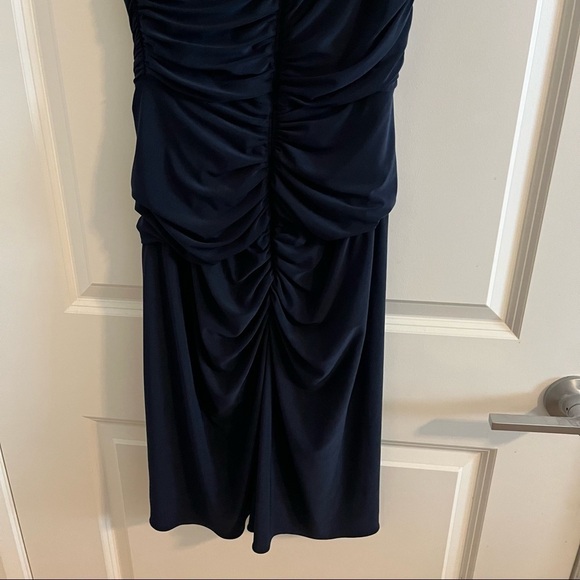 Adrianna Papell Womens Navy Blue Draped Jeweled Tulip Hem Evening Dres… - Picture 4 of 11